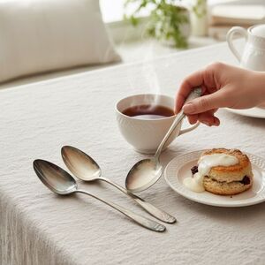 Three (3) Antique 1847 ROGERS BROS DAFFODIL LARGE CASSEROLE SERVING SPOON 9”